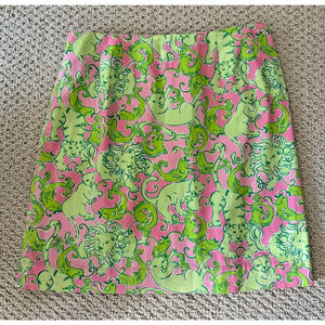 LILLY PULITZER Skirt 8 Pink Green Womens Lined cotton Lions Tigers Fish Pattern